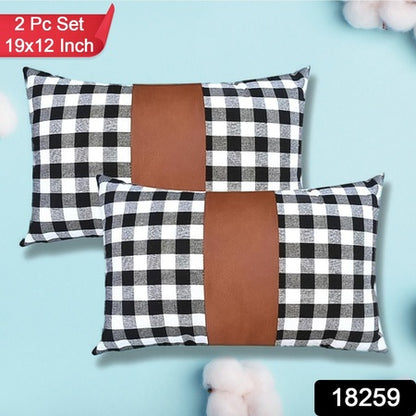 Pillow Covers Leather  Cotton Cushion Covers (19  12 Inch  1 Pair  2 Pc)