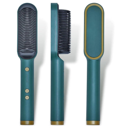 Professional Hair Straightener Tourmaline Ceramic Hair Curler Brush Hair Comb (GREEN) - Bara Zum