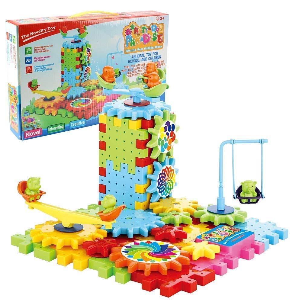 Battery Operated 81pcs Rotating Building Blocks with Gears for STEM Learning - Bara Zum