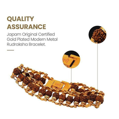 Genuine Paanch Mukhi Modern Rudraksha Bracelet With Gold Plating. - Bara Zum