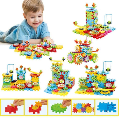 Battery Operated 81pcs Rotating Building Blocks with Gears for STEM Learning - Bara Zum