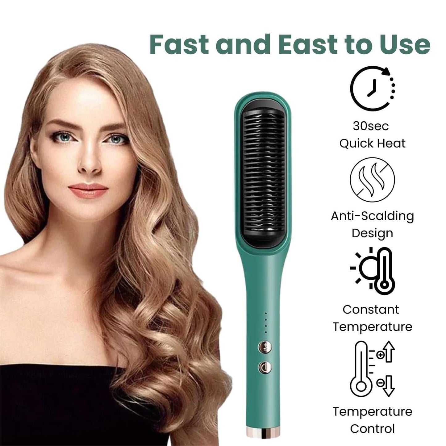 Professional Hair Straightener Tourmaline Ceramic Hair Curler Brush Hair Comb (GREEN) - Bara Zum