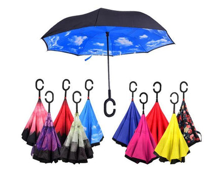 Double Layer Strong waterproof Umbrella with C- Shape Handle - Bara Zum