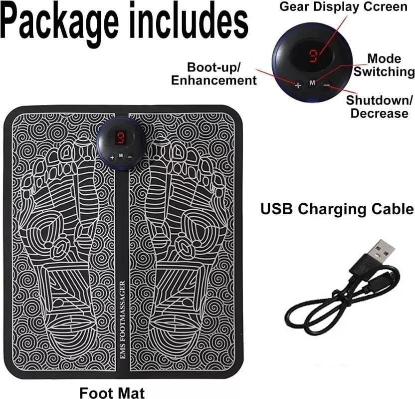 Foot Massager Feet Massage Machine, Electronic Muscle Stimulator Massage Mat USB Rechargeable Massager (Black) - Bara Zum