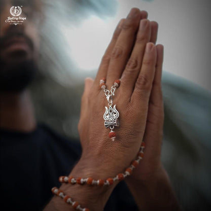 Trishul Damru Rudraksha Pendant with Orignal Rudraksha Mala - Bara Zum