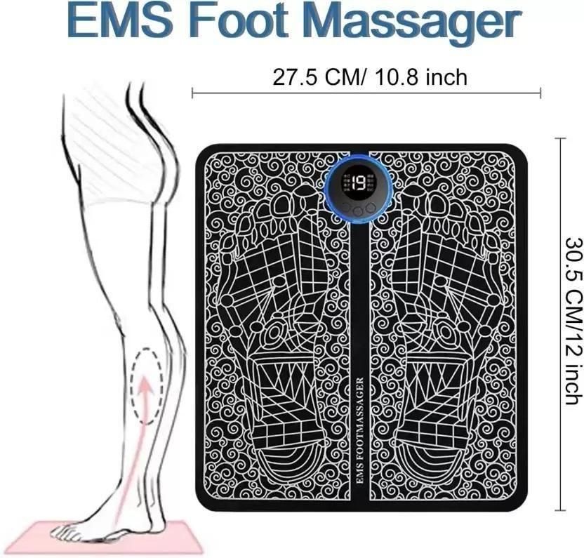 Foot Massager Feet Massage Machine, Electronic Muscle Stimulator Massage Mat USB Rechargeable Massager (Black) - Bara Zum