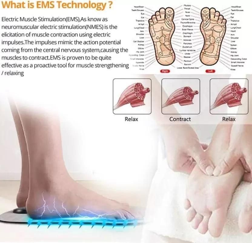 Foot Massager Feet Massage Machine, Electronic Muscle Stimulator Massage Mat USB Rechargeable Massager (Black) - Bara Zum