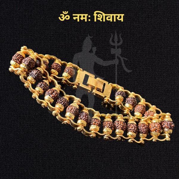 Genuine Paanch Mukhi Modern Rudraksha Bracelet With Gold Plating. - Bara Zum