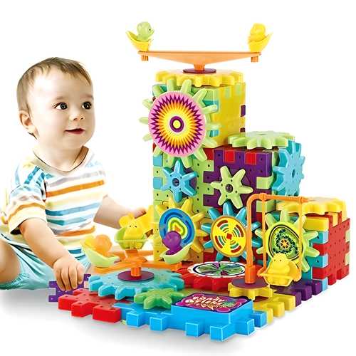 Battery Operated 81pcs Rotating Building Blocks with Gears for STEM Learning - Bara Zum