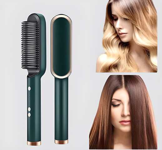 Professional Hair Straightener Tourmaline Ceramic Hair Curler Brush Hair Comb (GREEN) - Bara Zum