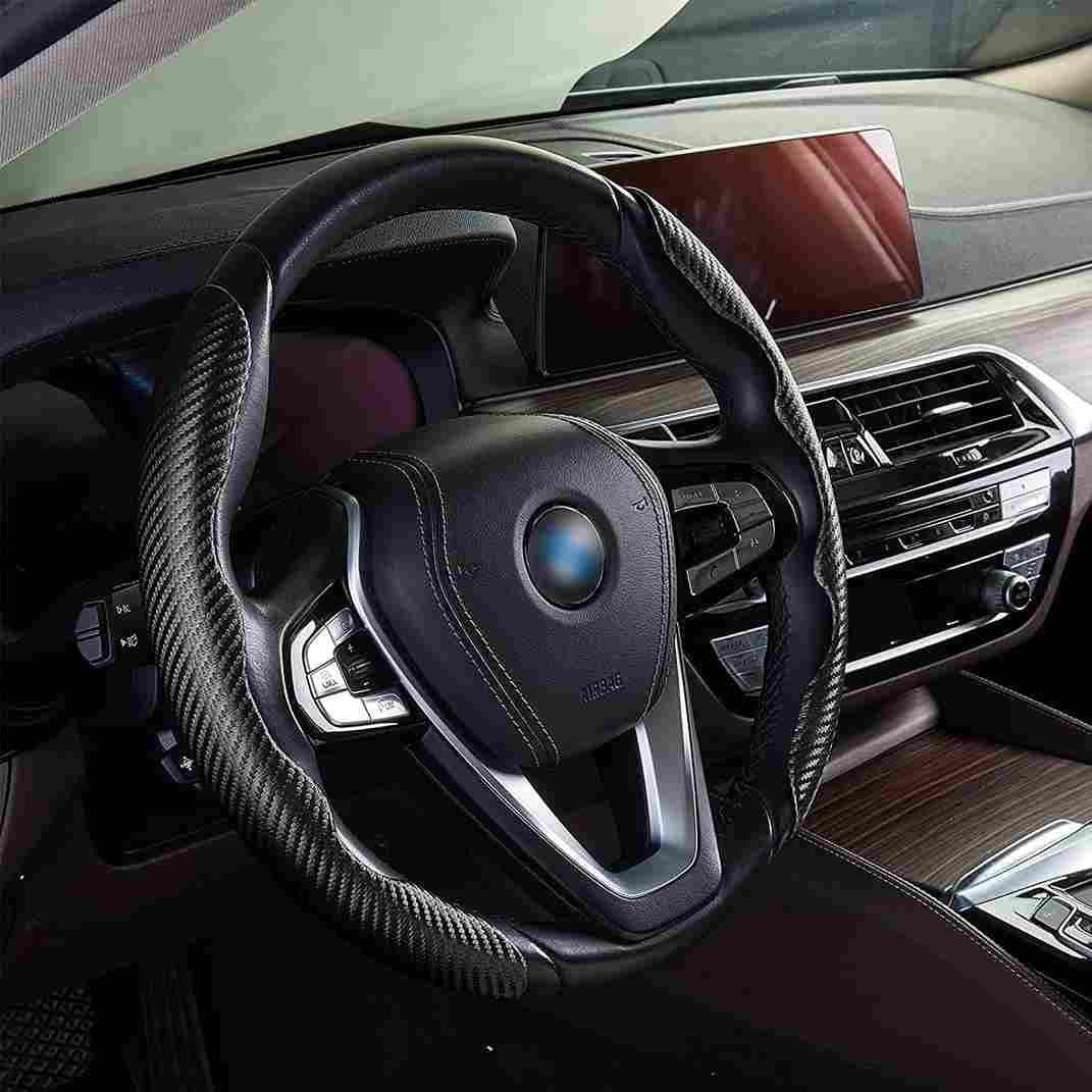 New Carbon Fiber ABS Texture Steering Wheel Grip Cover for Cars - Bara Zum