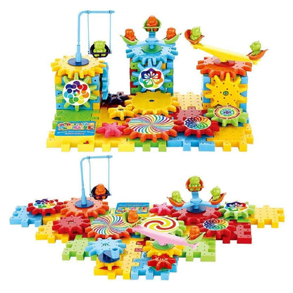 Battery Operated 81pcs Rotating Building Blocks with Gears for STEM Learning - Bara Zum