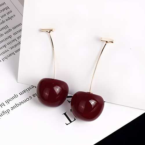 3D Red Cherry Drop Earrings Cute Fruit Gold Dangle Earrings - Bara Zum