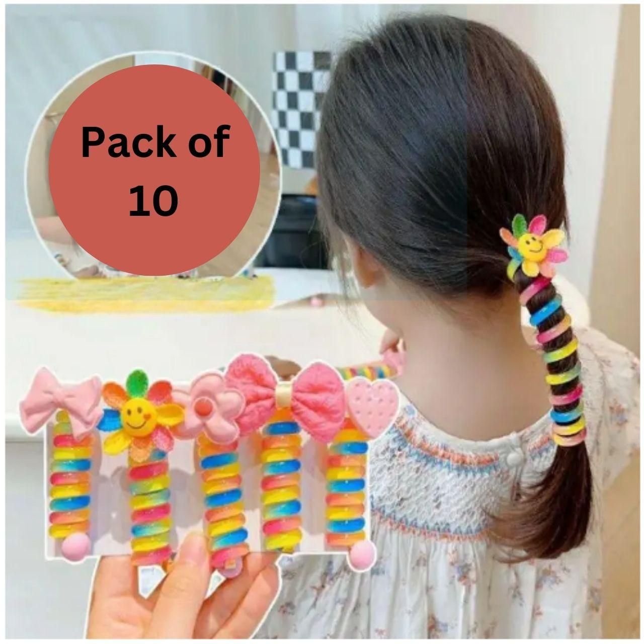 Girl Curly Bands Ponytail Holder Colorful Elastic Spiral Hair Bands for kids (10pcs) - Bara Zum