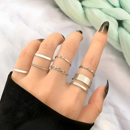 Silver Plated Trending Ring Set For Women (7 Pcs) - Bara Zum