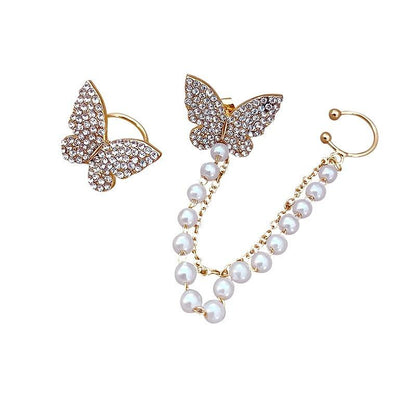 AVR JEWELS High sense of asymmetric butterfly pearl ear bone clip earrings all-in-one female super fairy tassel earrings - Bara Zum