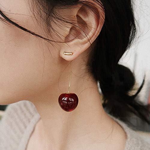 3D Red Cherry Drop Earrings Cute Fruit Gold Dangle Earrings - Bara Zum