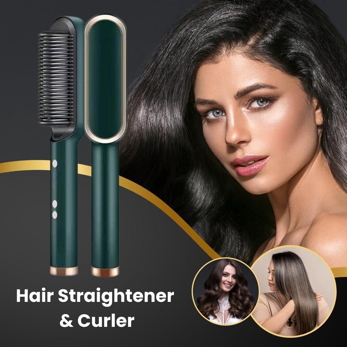 Professional Hair Straightener Tourmaline Ceramic Hair Curler Brush Hair Comb (GREEN) - Bara Zum