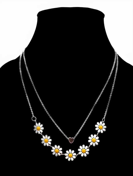 Beautiful Golden Daisy Heart Two-Layered Necklace For Women & Girls - Bara Zum