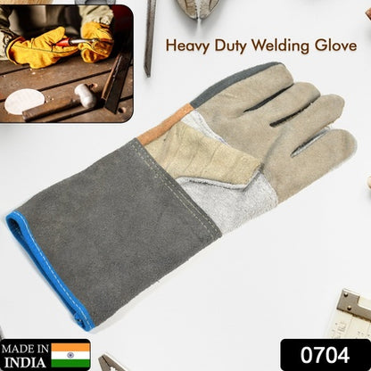 0704 Industrial Heavy Duty Welding Leather Glove With Inner Lining Heat And Abrasion Resistance Glove (1 Pc )