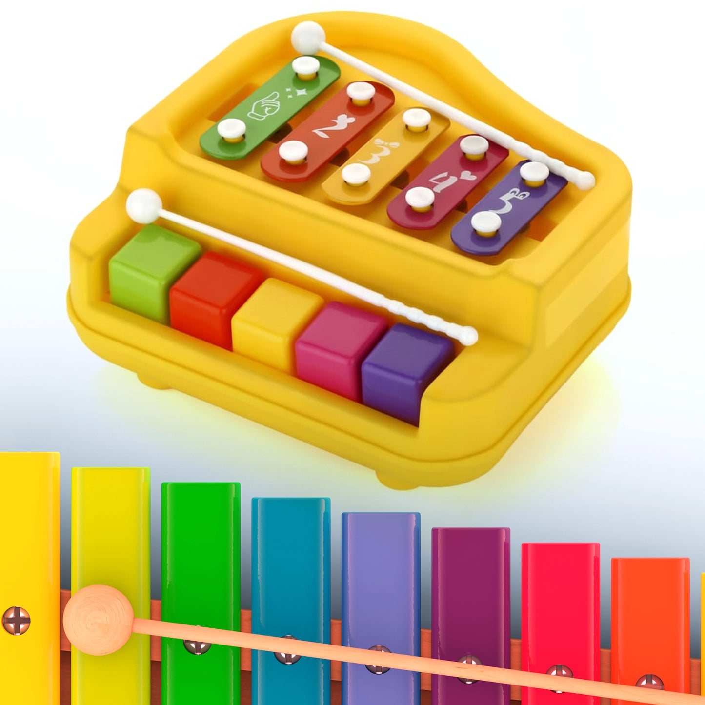 17799 2 In 1 Baby Piano Xylophone Toy For Toddlers 5 Multicolored Key Keyboard Xylophone Piano Preschool Educational Musical Learning Instruments Toy For Baby Kids Girls Boys 3+ Years(1 Pc)