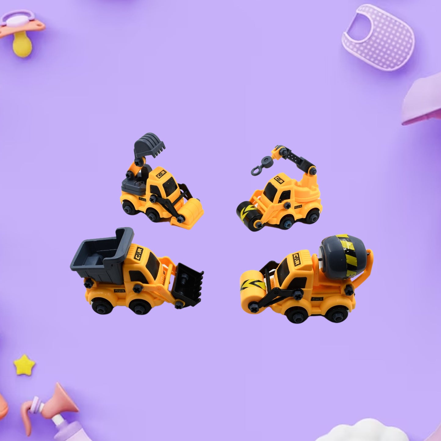 4565 Engineering Vehicles Nut Assembly Vehicle Toy Diy Nut Assembly Vehicle Model Toy Highly Simulation Children Kids Car Model Toy Set (4 Pc Set)