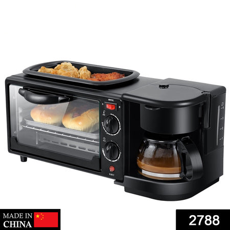 2788 3 In 1 Breakfast Maker Portable Toaster Oven Grill Pan  Coffee Maker Full Breakfast Ready At One Go