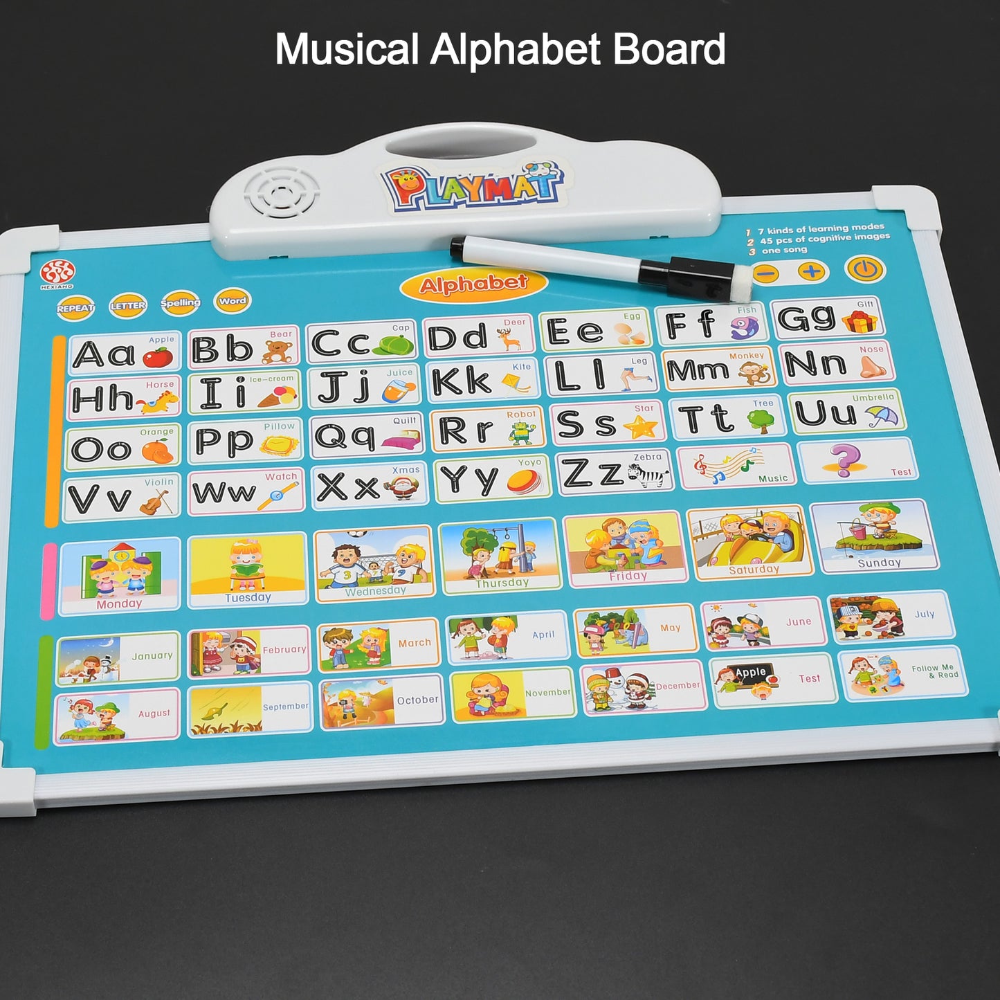 4602 Learning Board 2in1 - Educational Pad For Kids Musical Board For Alphabet Abc Learning Toy Play Mat  Drawing With One Doodle Pen