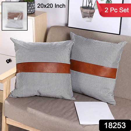 Pillow Covers Leather  Cotton Cushion Covers (20  20 Inch  1 Pair  2 Pc)