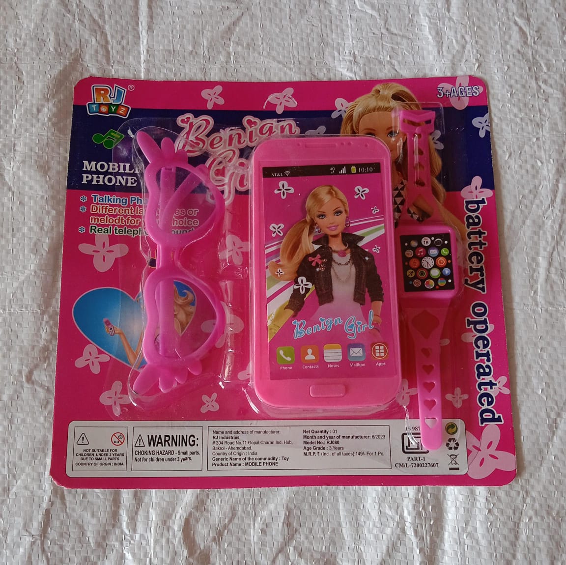 3247 Barbiee Phone Watch And Glasses Set For Girls Beautiful Barbie Musical Phone Abs Plastic Toy Battery Operated Barbie Glass  Musical Mobile Phone   Toddler  Toy Phone For Kids  Calling Toy Phone (3 Pcs Set Battery Not Included)