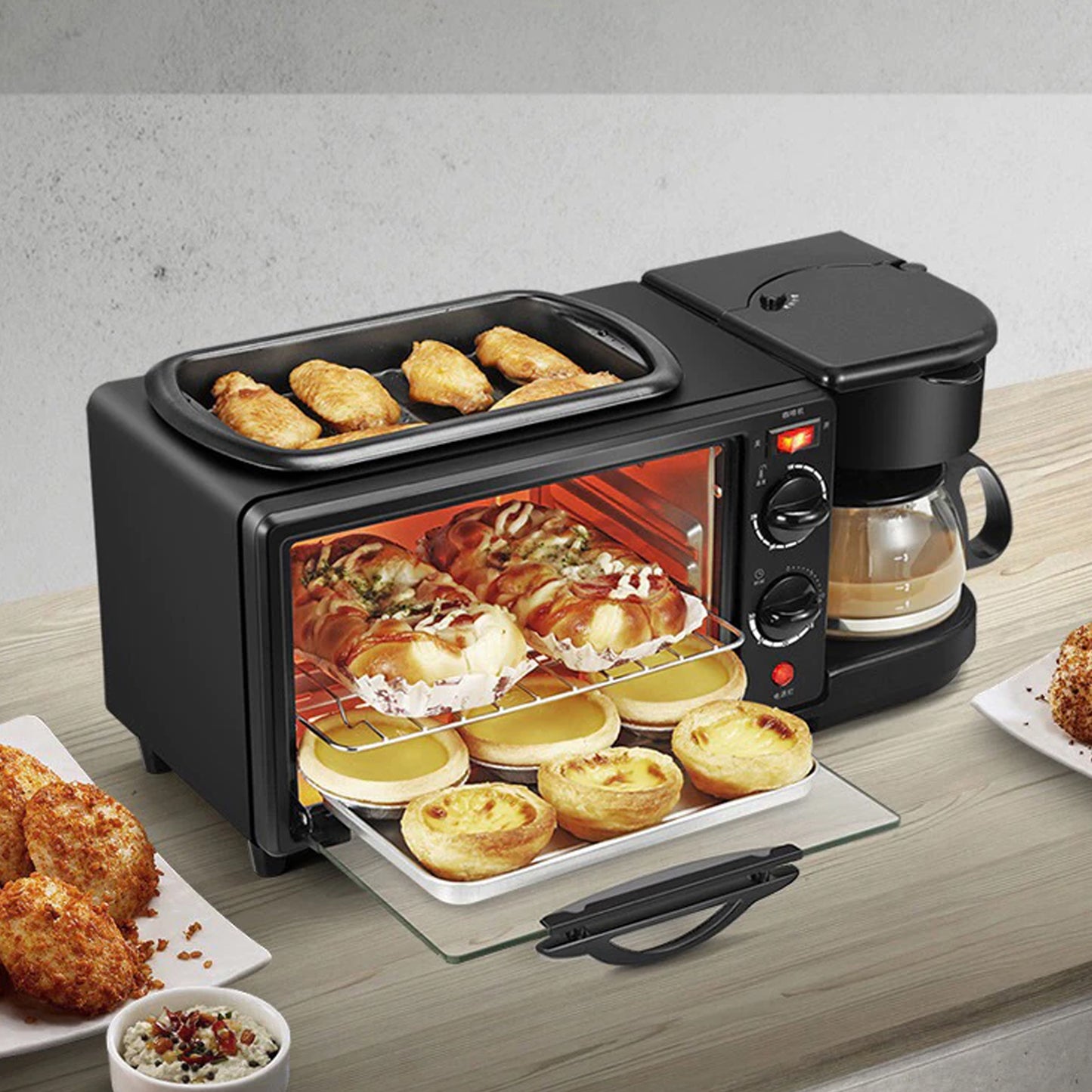 2788 3 In 1 Breakfast Maker Portable Toaster Oven Grill Pan  Coffee Maker Full Breakfast Ready At One Go