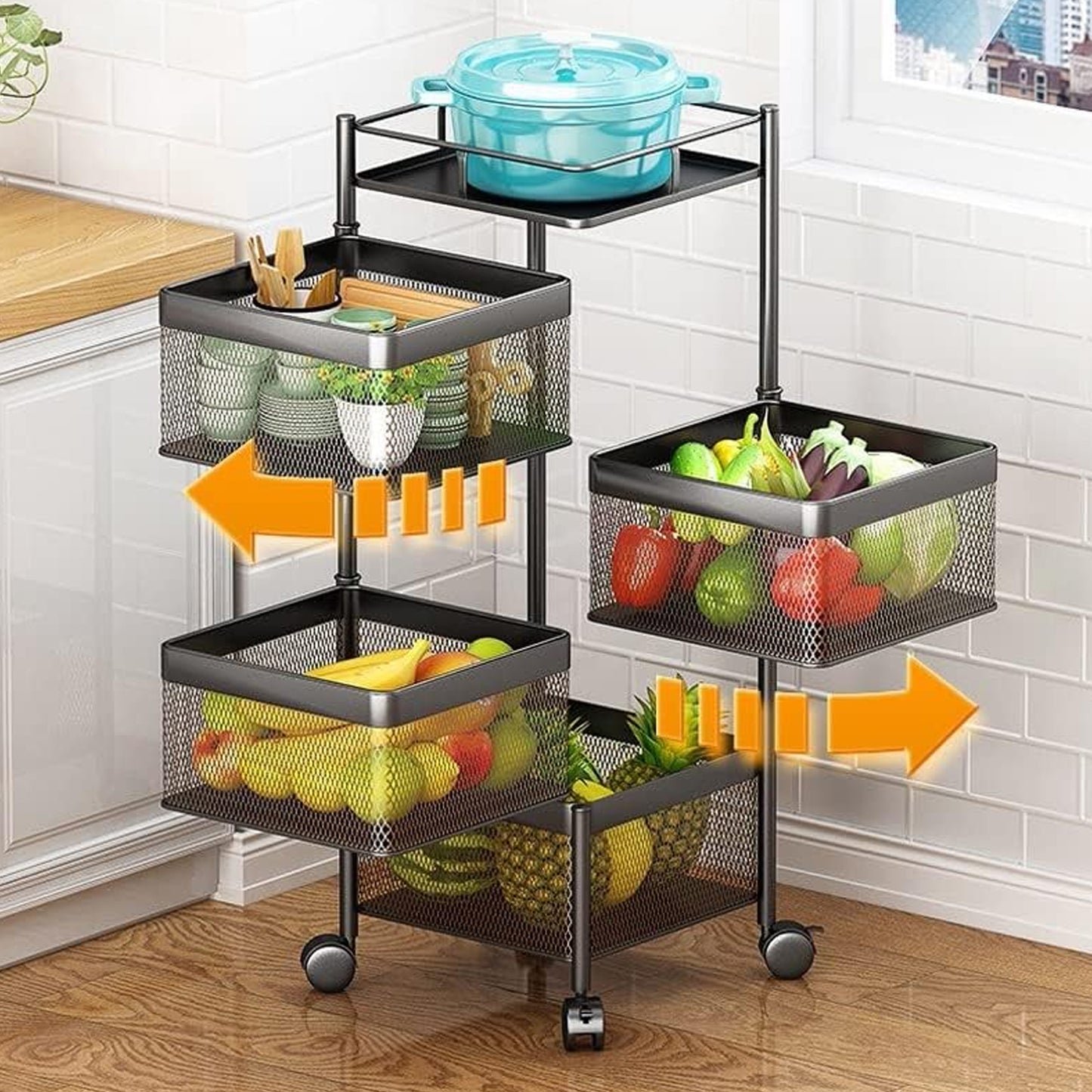 Metal High Qaulity Kitchen Trolley Kitchen Organizer Items And Kitchen Accessories Items For Kitchen Rack Square Design For Fruits  Vegetable Onion Storage Kitchen Trolley With Wheels (4 Layer  3 Layer)