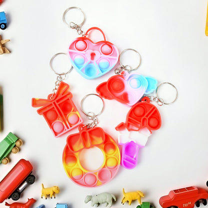 17693 Compact Silicone Pop It Keychain Toy - Birthday Return Gift Of Kids - Portable Bubble Popping Fun Stress Relief Fidget Toy (Mix Design  1 Pc)