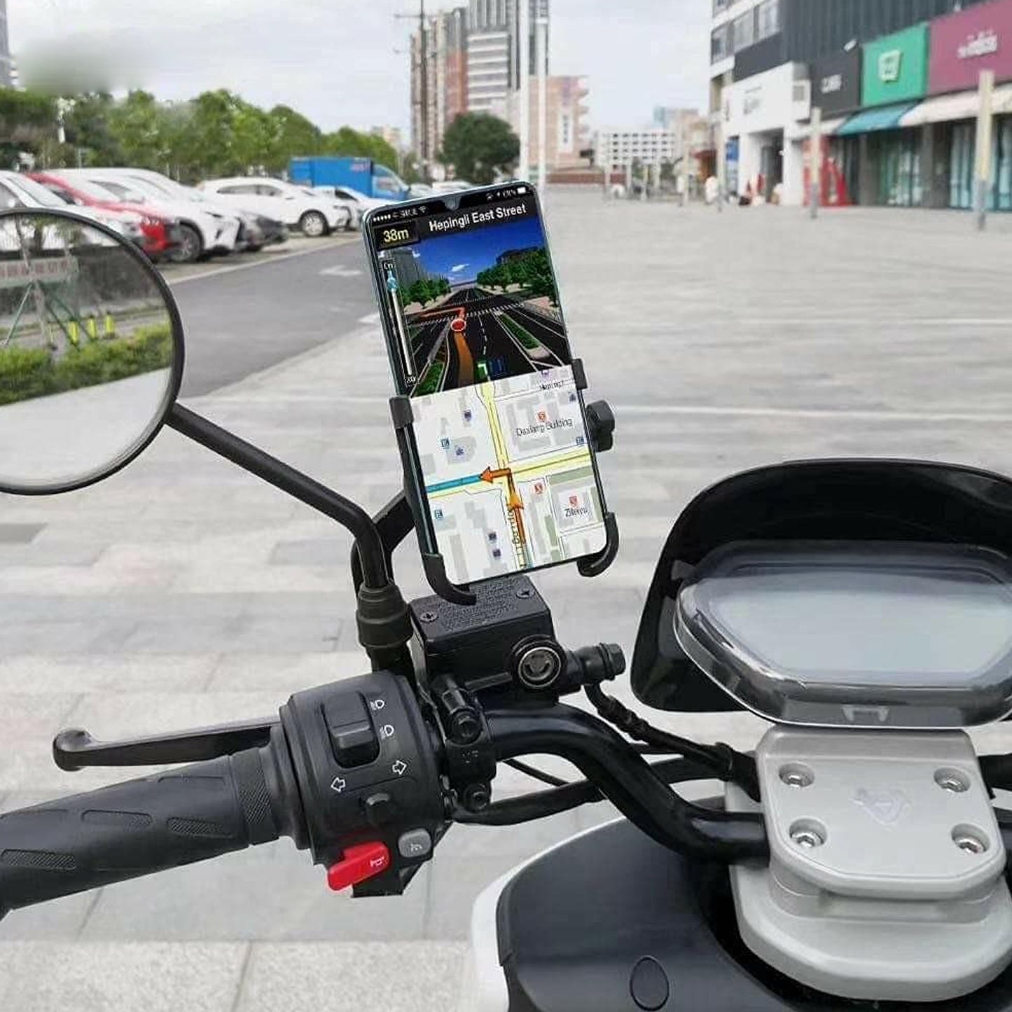 6706 Mobile Phone Holder With Easy Adjustable Rear View Mirror Mount Solid Metal Cradle Stand Suitable For Bike  Mobile Phones